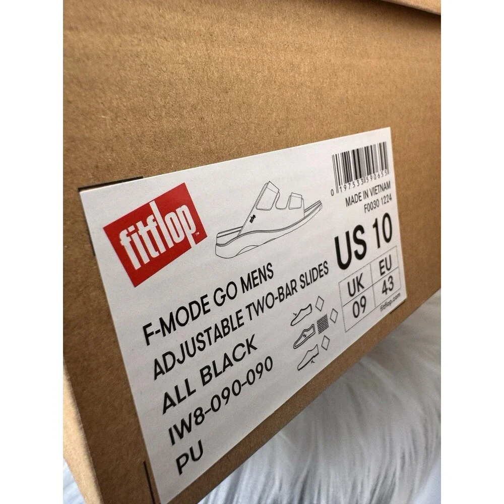 FitFlop F-MODE GO Men’s 2-Bar Slides Black US 10 Adjustable New in Box
